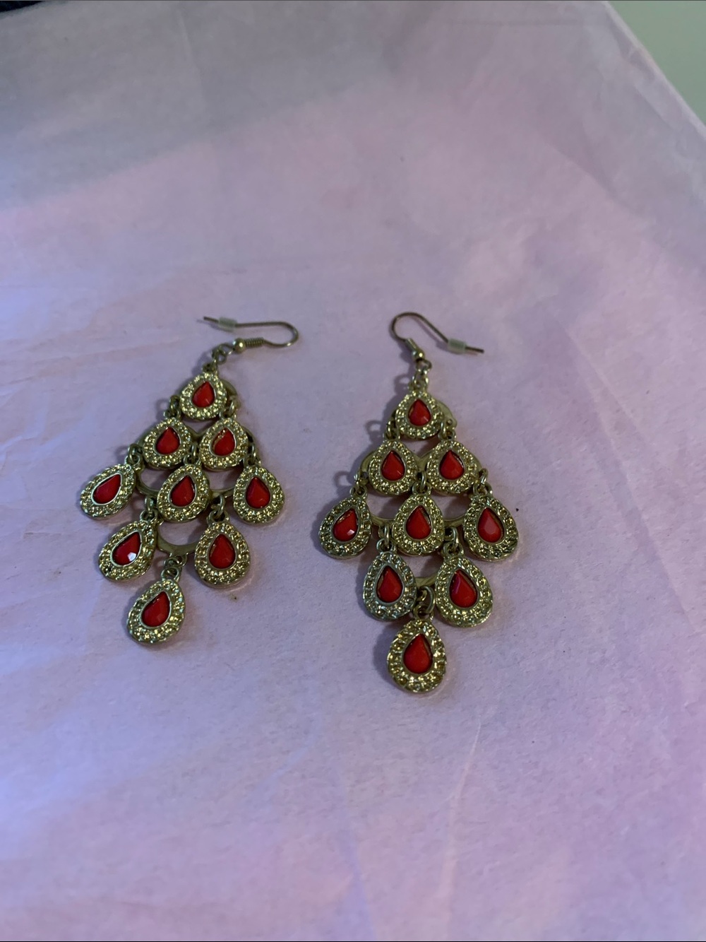 Gold-Tone Red Teardrop Chandelier Earrings - Women's Jewelry
